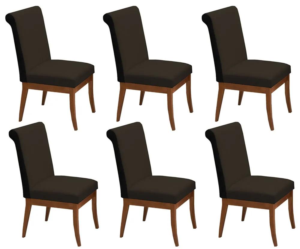 Conjunto 6 Cadeiras Larissa Aveludado Marrom + Couríssimo Preto