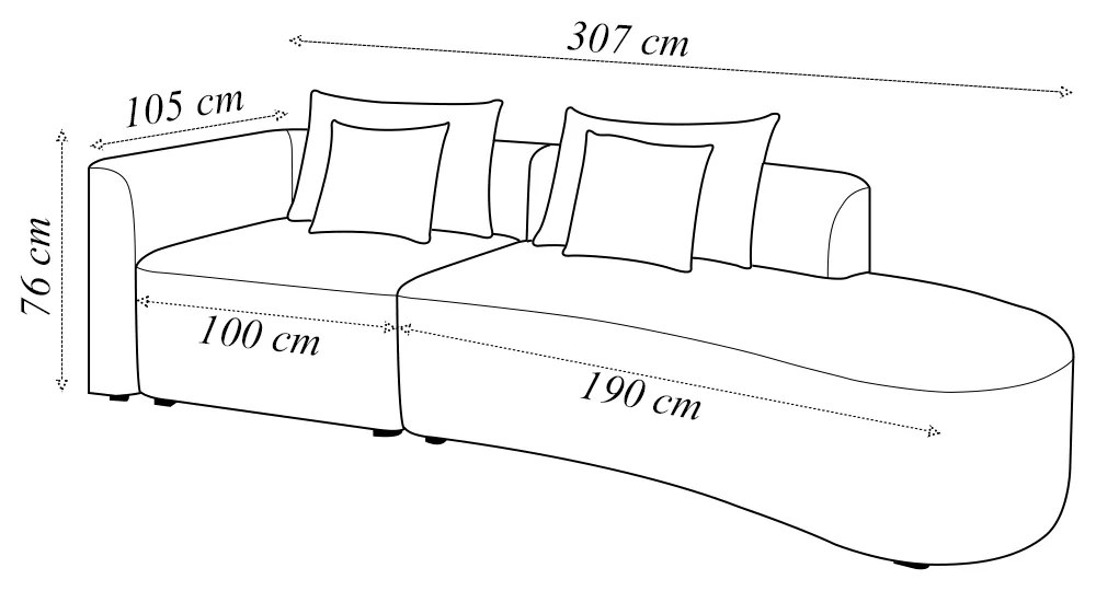 Sofá Curvo Decorativo Kimiko 307Cm 5 Lugares Sala de Estar com Chaise Veludo Cinza G52 - Gran Belo