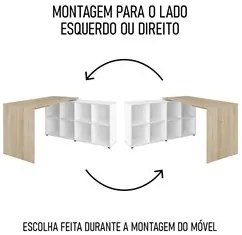 Mesa Escrivaninha em L Eron e Estante Livreiro Stela A06 Branco/Carval