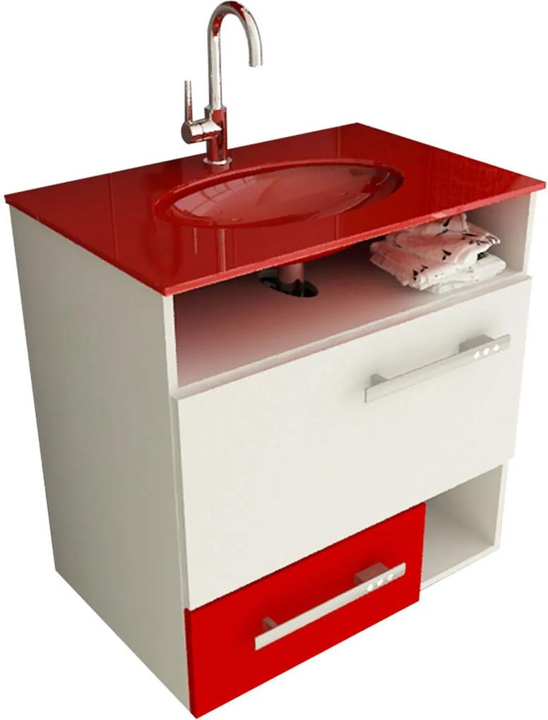 Gabinete para Banheiro 60 cm com 2 Peças Linea 17 Branco e Vermelho Tomdo