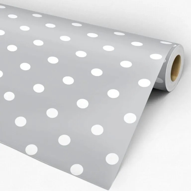 Papel de Parede poá cinza e branco