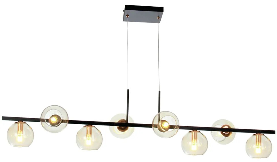 Pendente Retangular 120X27Cm Metal E Vidro 8 X G9 Globo Ø12Cm | Old Ar... (ROSE FOSCO / COBRE BRILHO, FOSCO)