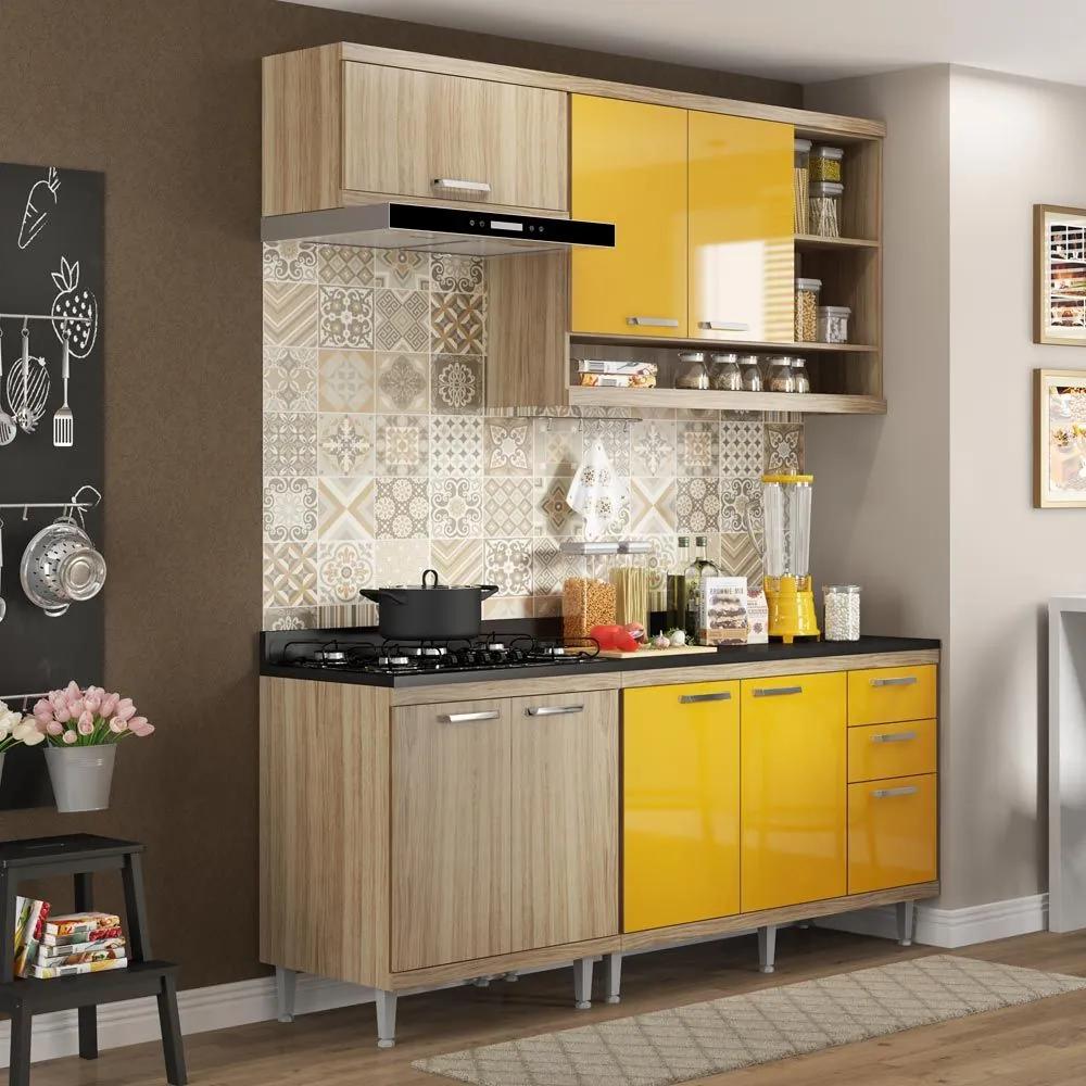 Cozinha Compacta 7 Portas Sicília Com Tampo 5811 Amarelo/Argila - Multimóveis