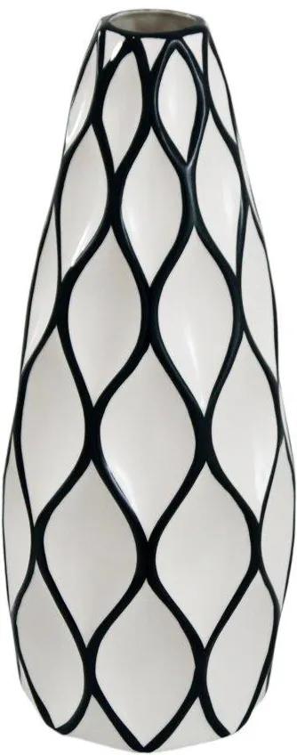 Vaso Decorativo Branco com Detalhes em Preto - 48x17x17cm