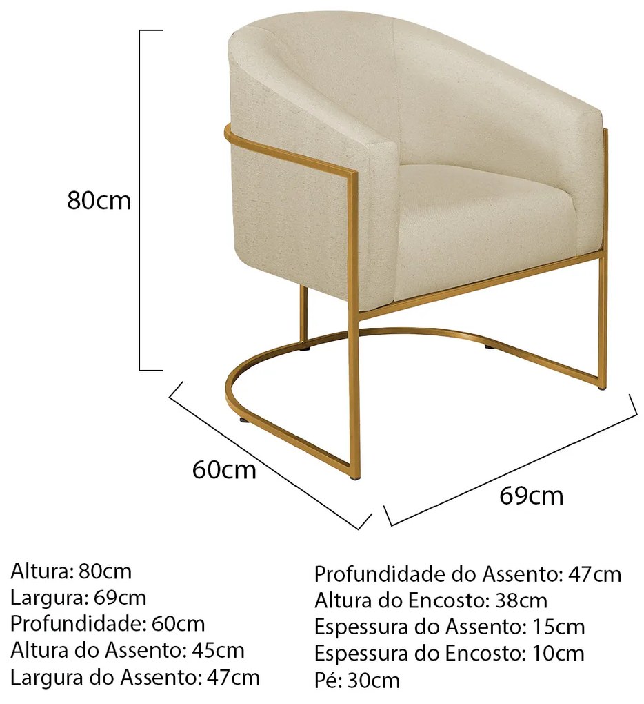 Poltrona Decorativa Sala de Estar Recepção Luiza Base de Ferro Dourado Suede - ADJ Decor