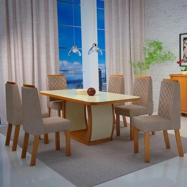Sala de jantar Vigor Luxo com 6 cadeiras 100% MDF - Bom Pastor Noce-Off-White