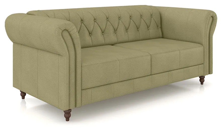 Sofá Living Sala de Estar Stanford Chesterfield 2 Lugares 220cm Pés de Madeira Couro Fendi G58 - Gran Belo