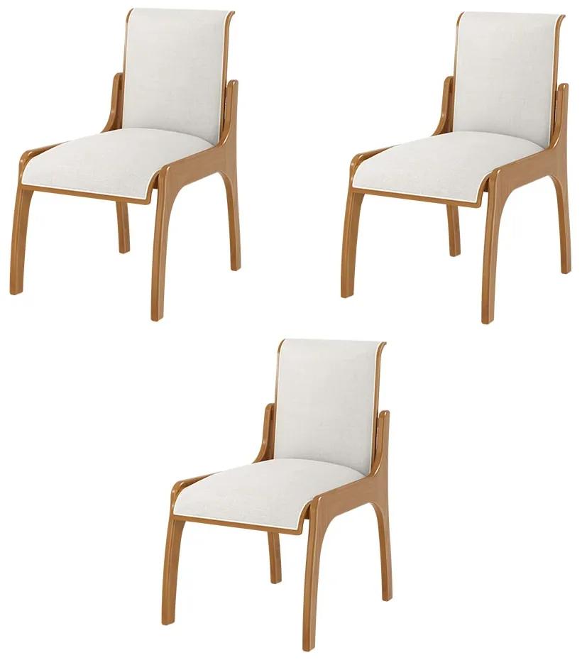Kit 3 Cadeiras Decorativa Sala de Jantar Madeira Maciça Pedri Linho Off White/Imbuia G42 - Gran Belo