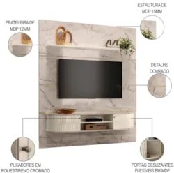 Painel para TV 75 Pol com Bancada Suspensa 208cm Ararati Z10 Calacata/