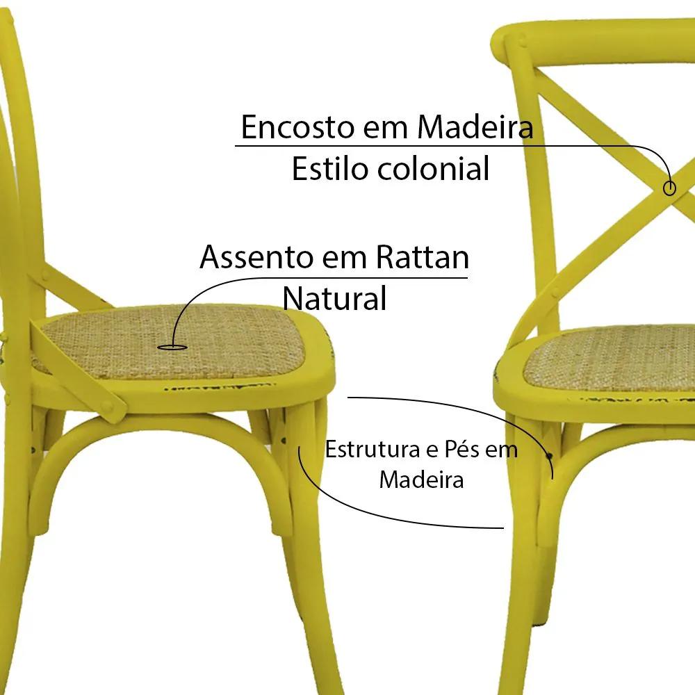 Kit 5 Cadeiras Decorativas Sala De Jantar Cozinha Danna Rattan Natural Amarela G56 - Gran Belo
