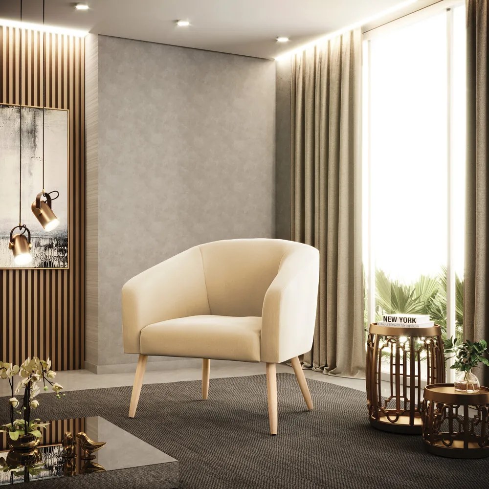 Poltrona Decorativa Pé Palito Natural Kit 2 Stella Suede D03 - D'Rossi - Bege
