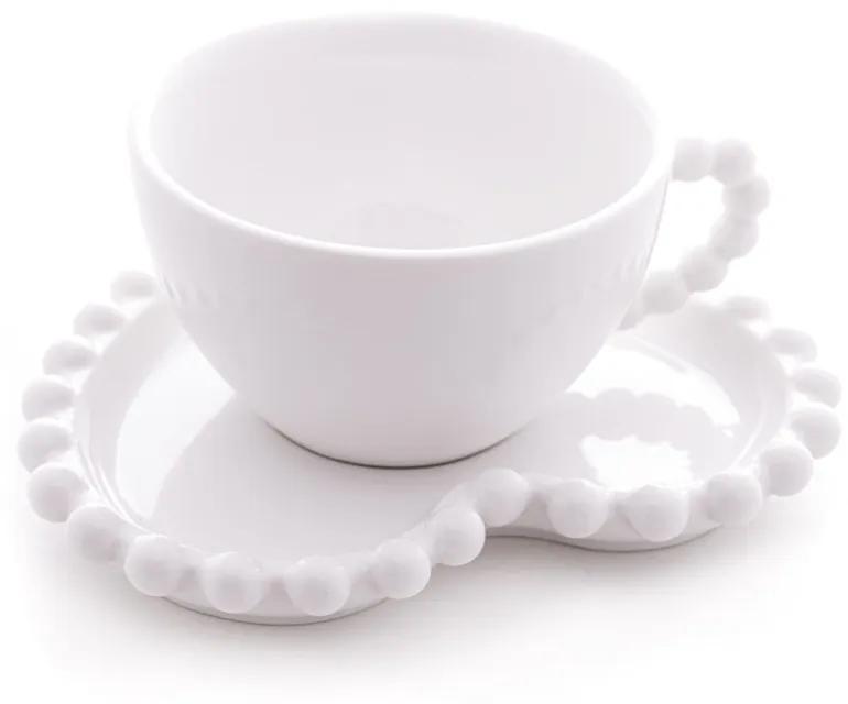Jogo 4 Xícaras Chá Porcelana Com Pires Coração Beads Branco 210ml 17870 Wolff