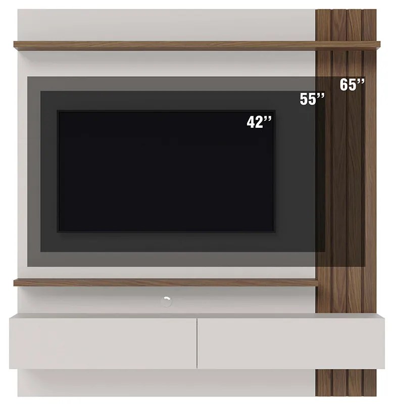 Painel TV 65 Pol 150cm Bancada Suspensa Ripado Luca C04 - D'Rossi - Amendoa e Off White Matte