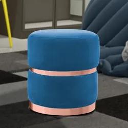 Puff Decorativo Com Cinto e Aro Rosê Round B-170 Veludo Azul - Domi
