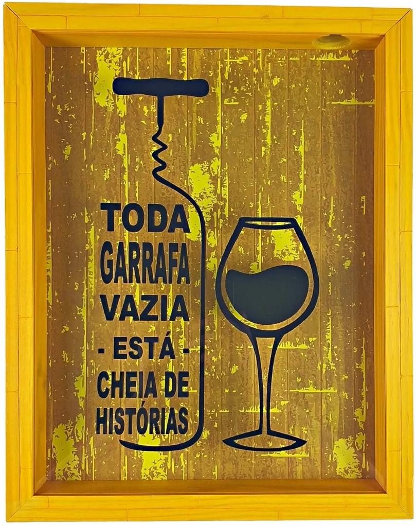 Porta Rolhas De Vinho Quadro Madeira E Vidro Ref 794 Art Frame Amarelo