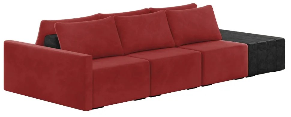 Sofá Ilha 3 Lugares Living 312cm Modulado Sala Lary Veludo Vermelho/PU Pto K01 - D'Rossi