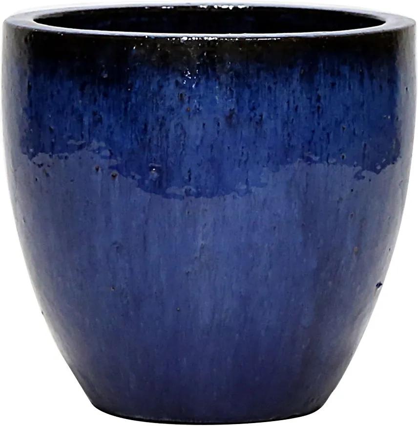 Vaso Vietnamita Cerâmica Importado Short EGG Azul D31cm x A28cm