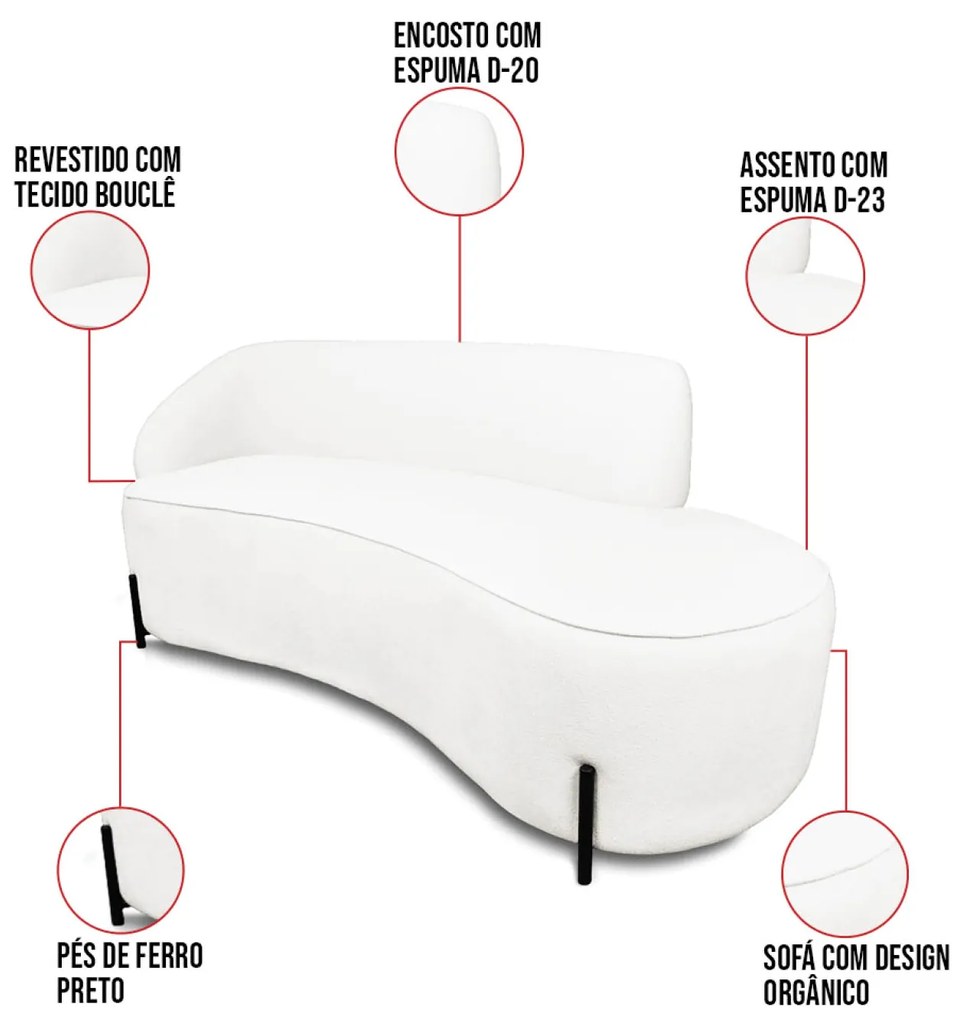 Sofá 4 Lugares Orgânico 220cm Pé Ferro Preto Morgan Bouclê D03 - D'Rossi - Off White