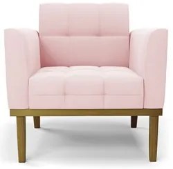 Sofá Namoradeira e 2 Poltronas Base Madeira Castanho Ana Suede Rosa Be