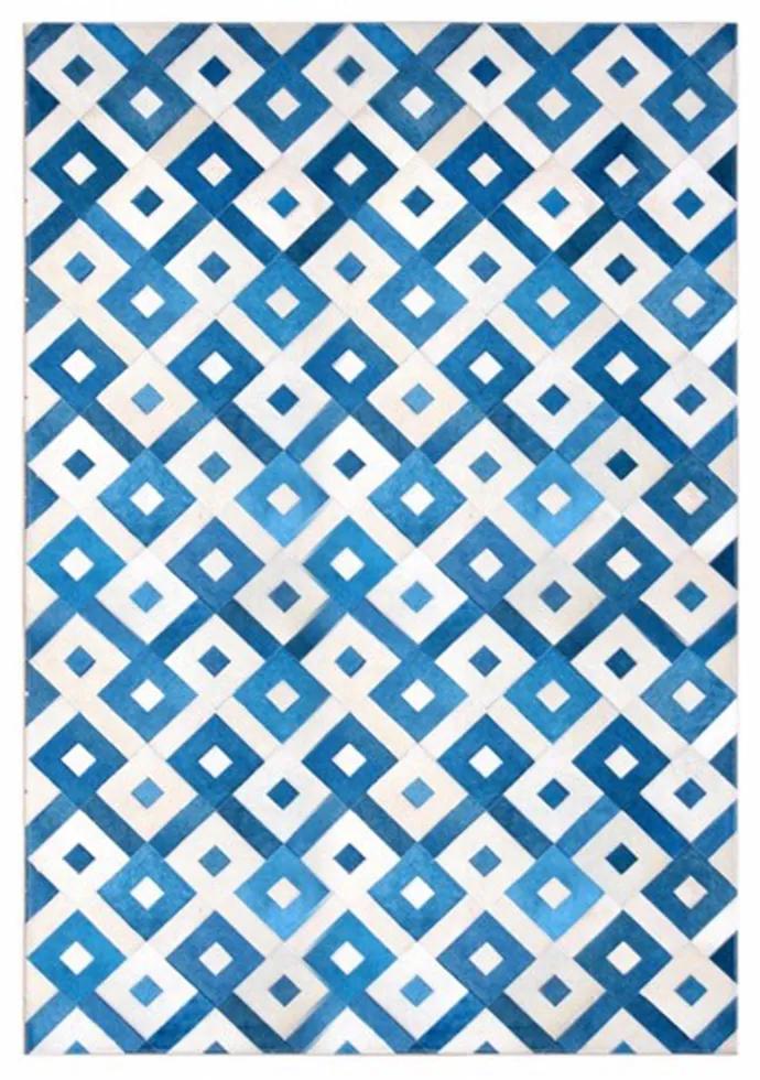 Tapete de Couro Natural Yanka Azul e Branco - 100cm x 150cm