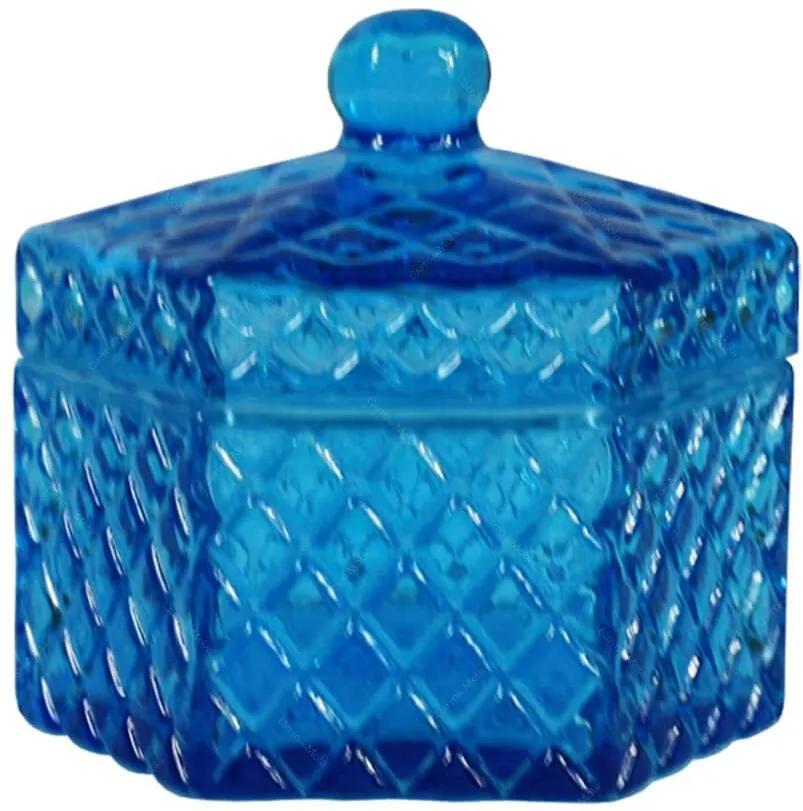 Pote Multiuso Hexa Sides Pequeno Azul em Vidro - Urban - 13x11 cm