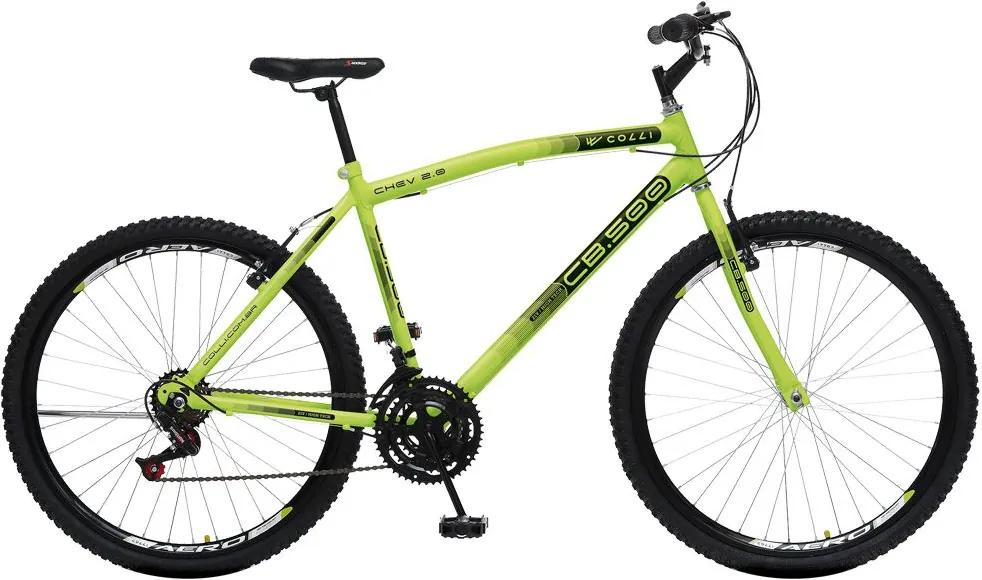 Bicicleta Esportiva Aro 26 Freio V-Brake 21 Marchas CB 500 Quadro 19 Aço Amarelo Neon - Colli Bike