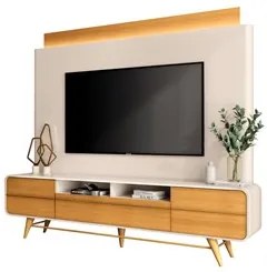 Estante Painel Para TV 85 Pol 220cm Nobre Off White/Cinamomo - HB Móve