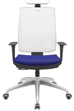 Cadeira Office Brizza Tela Branca Com Encosto Assento Aero Azul RelaxPlax Base Aluminio 126cm - 63601 Sun House