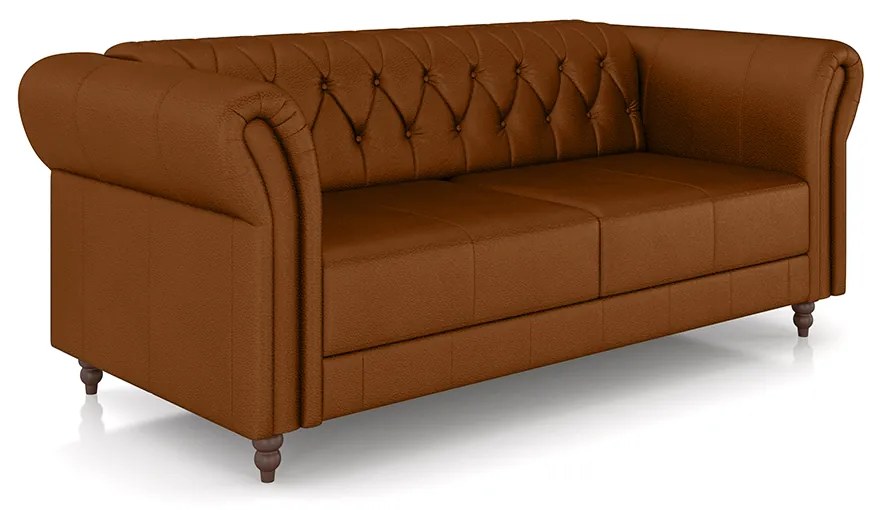 Sofá Living Sala de Estar Stanford Chesterfield 2 Lugares 220cm Pés de Madeira Couro Caramelo G58 - Gran Belo