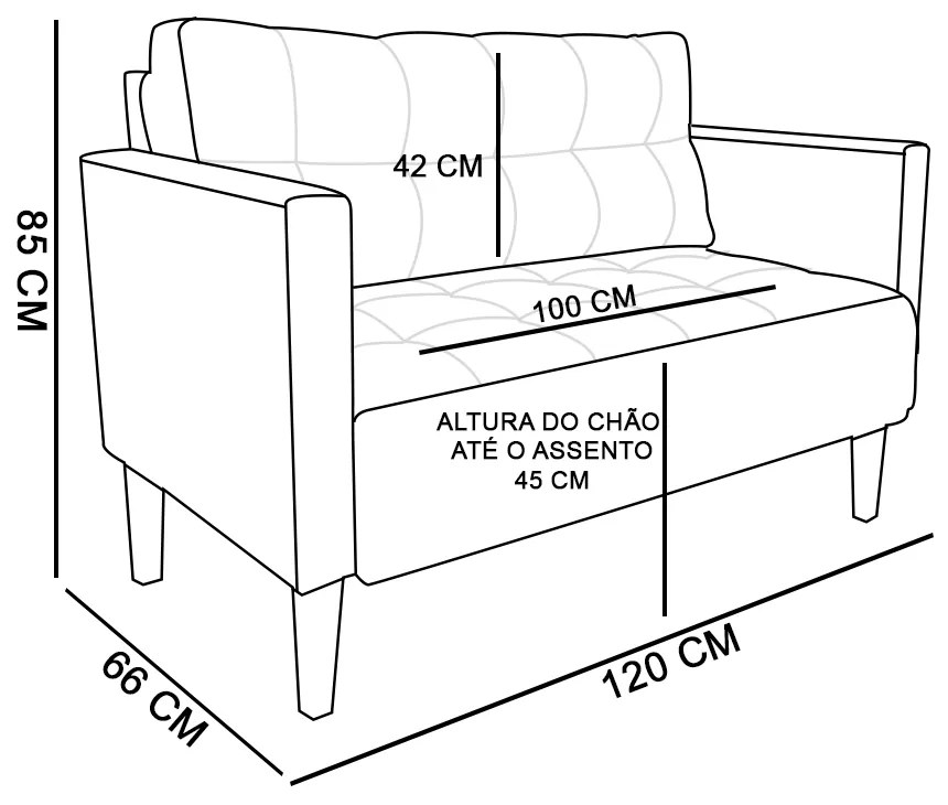 Kit 1 Sofá Namoradeira e 2 Poltronas Livia Suede Cinza Pés Chanfrado Castanho - D'Rossi