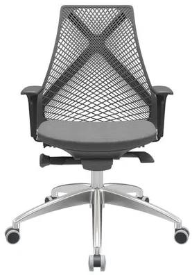 Cadeira Office Bix Tela Preta Assento Poliéster Cinza Autocompensador Base Alumínio 95cm - 63944 Sun House