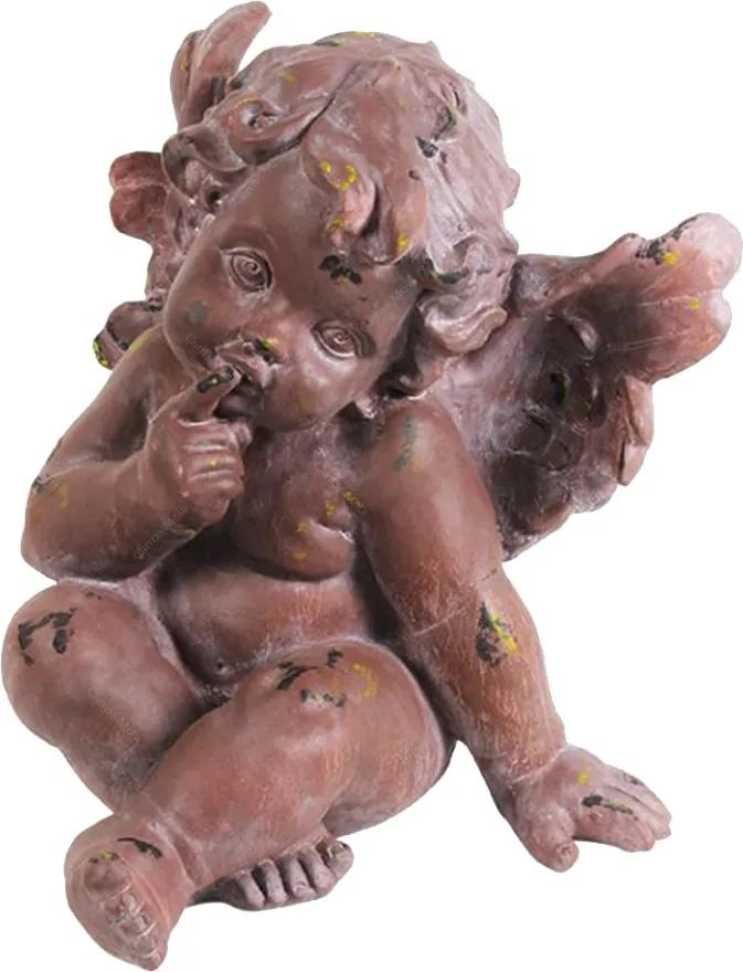 Escultura Anjo Michael Marrom Grande em Resina - 53x40 cm