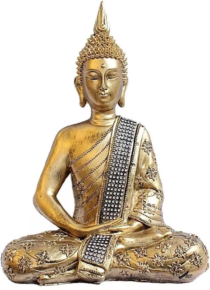 Buda Nirvana Meditando Grande com Strass em Resina (38 cm)
