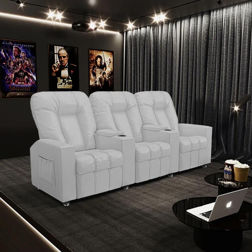 Poltrona Reclinável 3 lugares para Sala de Cinema Pequim PU Branco G23 - Gran Belo