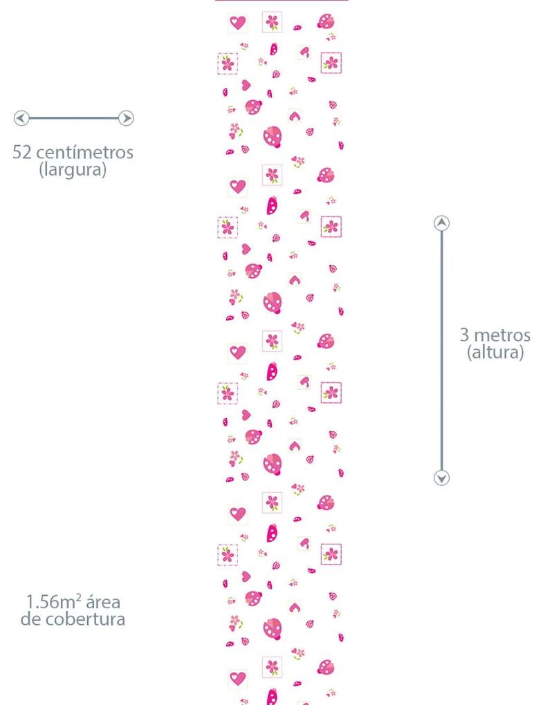 Papel de Parede infantil joaninha rosa 0.52m x 3.00m