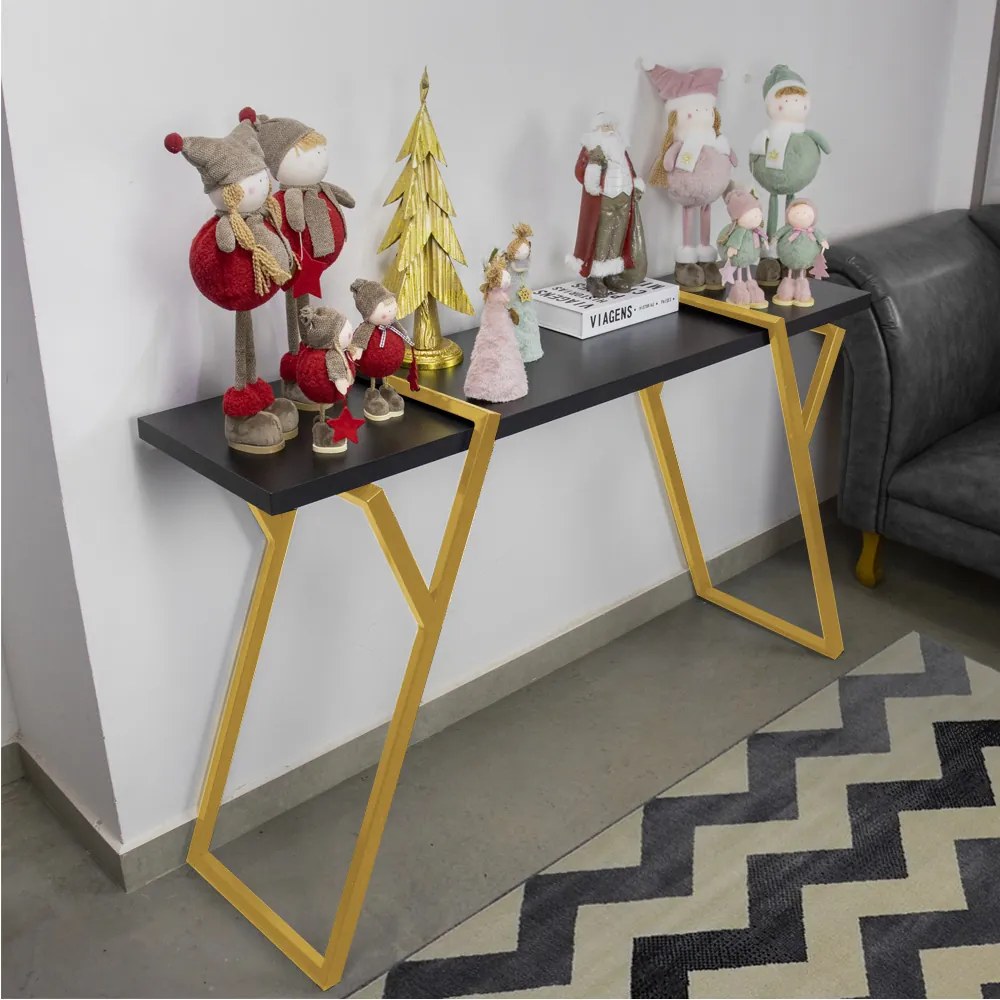 Aparador para Sala Industrial 138cm Brooklyn Dourado/Preto L06 - D'Rossi