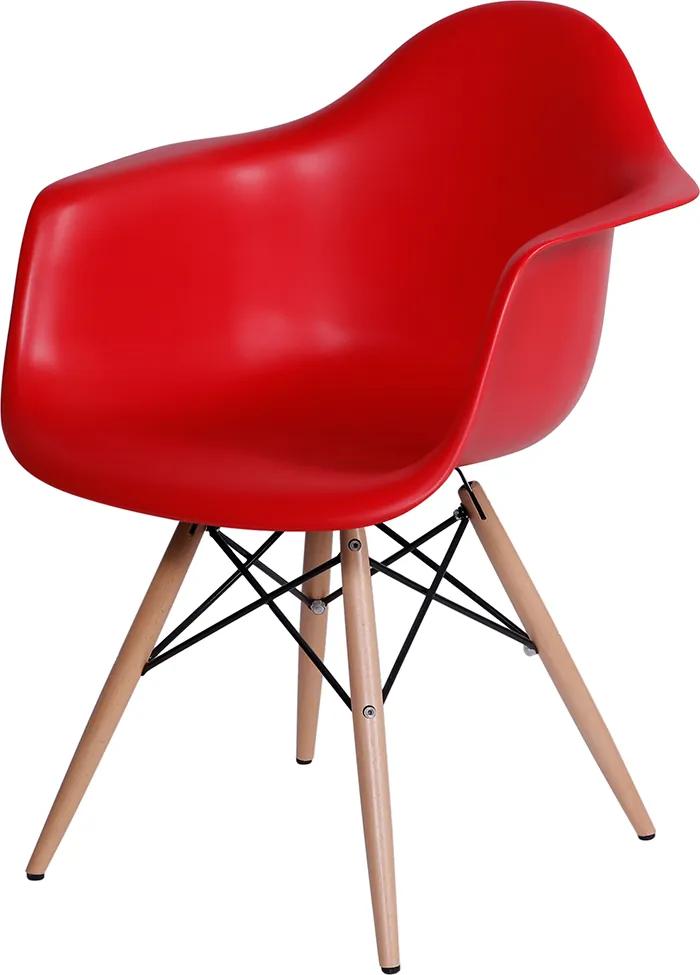 Cadeira DKR com Braços e Base de Madeira Lena - Vermelha
