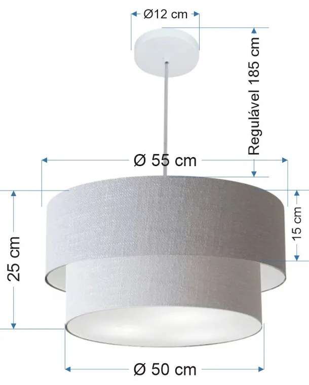 Lustre Pendente Duplo Cilíndrico Vivare Md-4352 Cúpula em Tecido 55x50cm - Bivolt