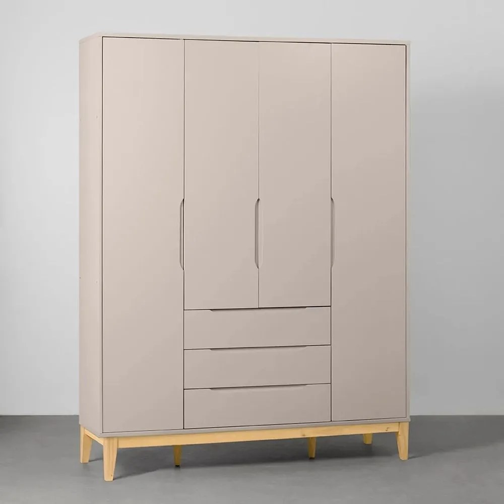Guarda-Roupa Elfe 4 Portas e 3 Gavetas com Pés Square Natural – Areia Fosco