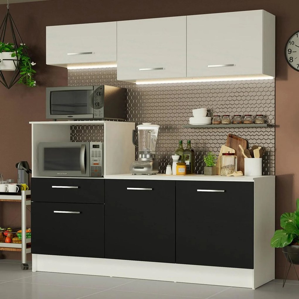 Cozinha Compacta Madesa Onix 180001 com Armário e Balcão Branco
