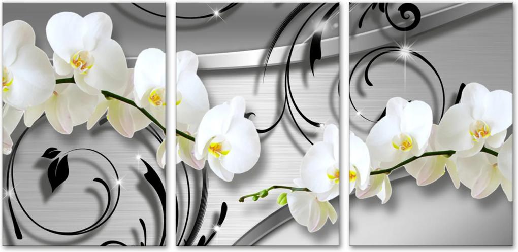 Quadro 40x90cm Oppen House Orquídea Silver Luxury Flores Brancas