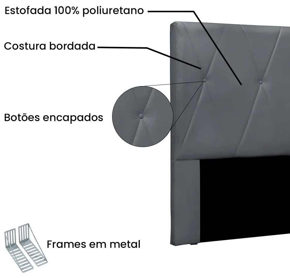 Cabeceira Cama Box Solteiro 90 cm Aquilla Veludo Cinza S04 - D'Rossi