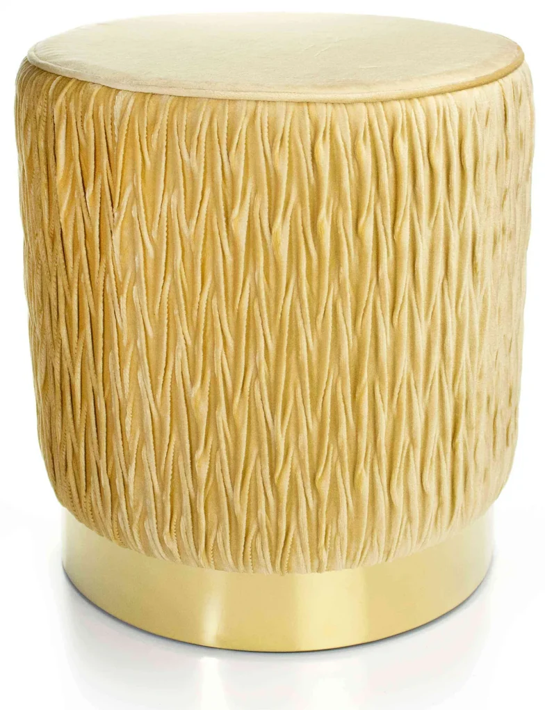 Puff Decorativo Redondo de Natal com Veludo Bege com Detalhe Dourado na Base - D'Rossi