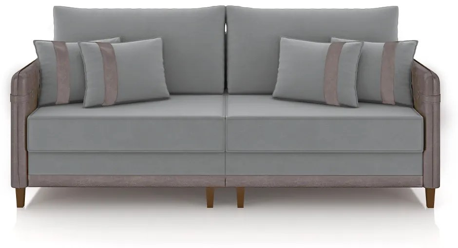 Sofá Living Montecarlo 3 Lugares Bipartido 232cm Pés em Madeira Veludo/PU Cinza G33 - Gran Belo