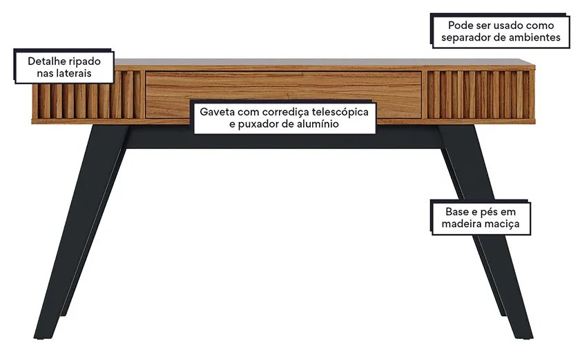 Aparador de Sala Pé em Madeira Maciça 136cm Laisa C04 - D'Rossi - Noce Milano