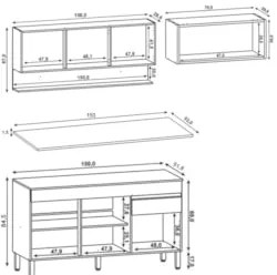 Armário de Cozinha 3 Peças Balcão com Tampo 150cm Lina15 Z06 Vanilla/F