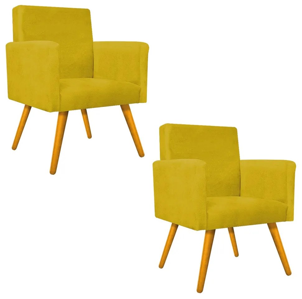 kit 02 Poltronas Beatriz Palito Mel Suede Amarelo - ADJ Decor