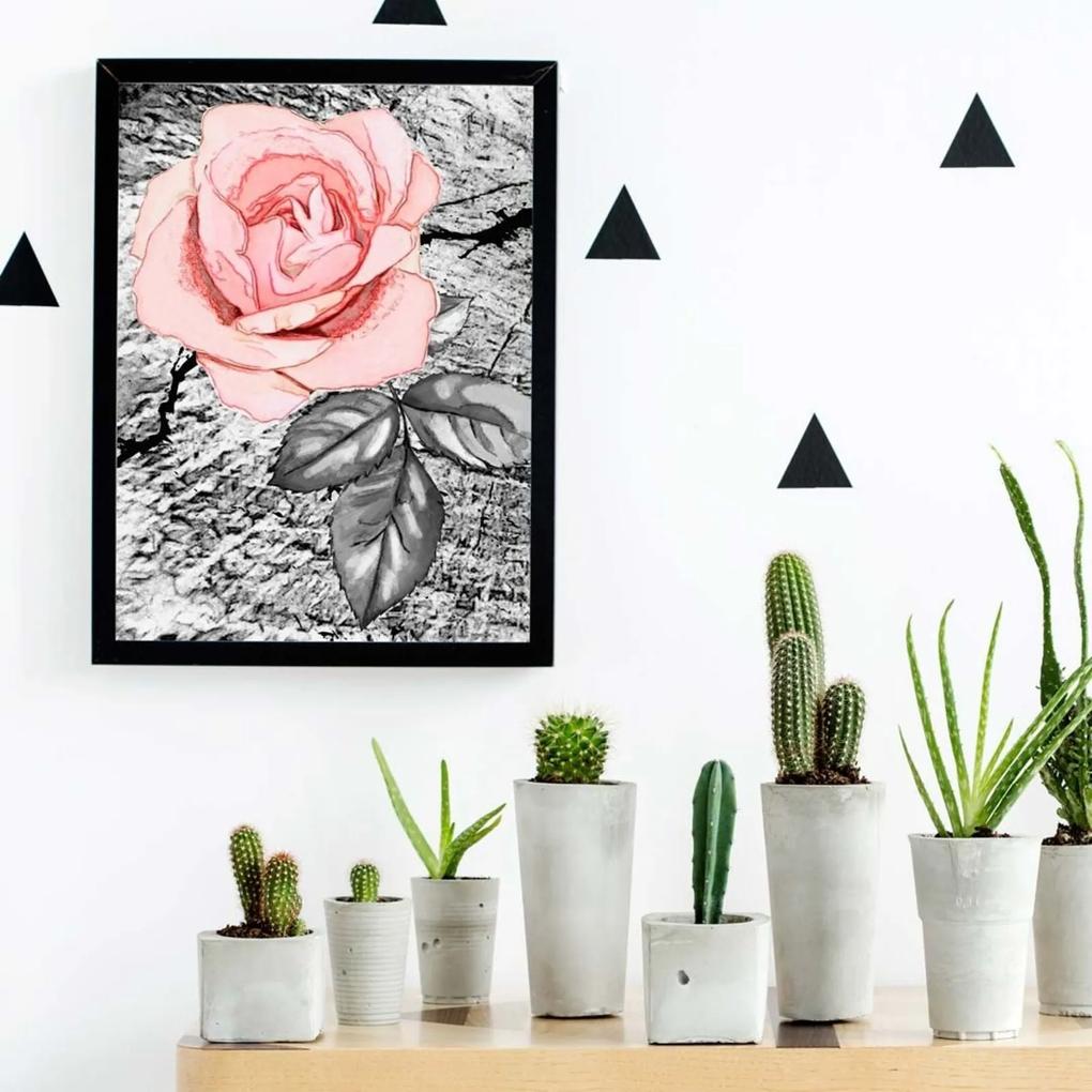 Quadro Decorativo com Moldura Pintura Rosa Preto - 20x25cm