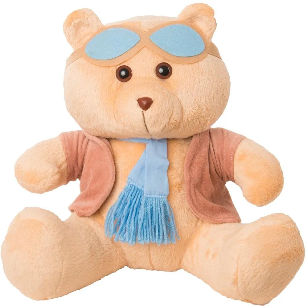 Urso Soft Gigante Aviador Casaco Plush Cachecol e Óculos Azul