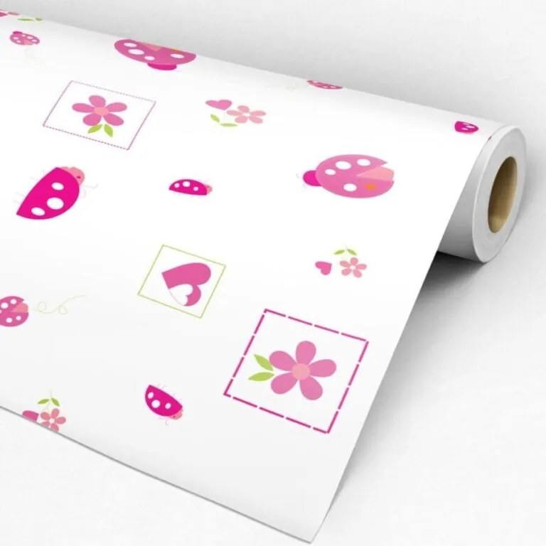 Papel de Parede infantil joaninha rosa 0.52m x 3.00m